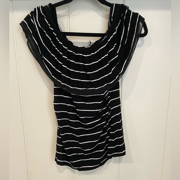 White House Black Market Tops - White House Black Market Off The Shoulder Blouse Black & White Striped Womens XS